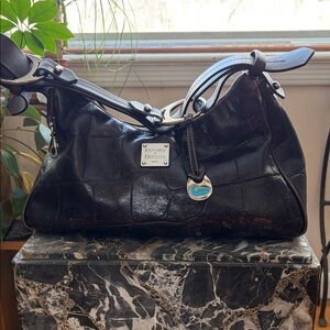 VINTAGE DOONEY BOURKE HARRISON CROC  EMBOSSED LEATHER HOBO BAG BROWN